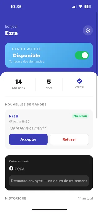 Interface GEWEL côté prestataire